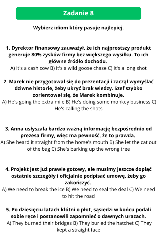 Szalone Angielskie Idiomy - Dodatkowe Ćwiczenia. 15 dodatkowych ćwiczeń.