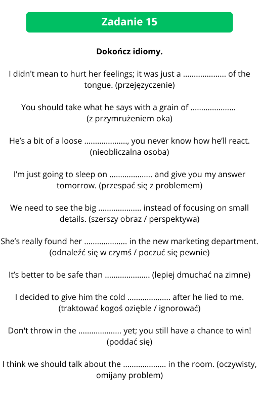 Szalone Angielskie Idiomy - Dodatkowe Ćwiczenia. 15 dodatkowych ćwiczeń.